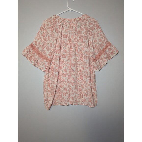 Women's Floral V Neck Pullover Tunic Blouse Pink Size XXL Como Vintage Hippie - Picture 9 of 12
